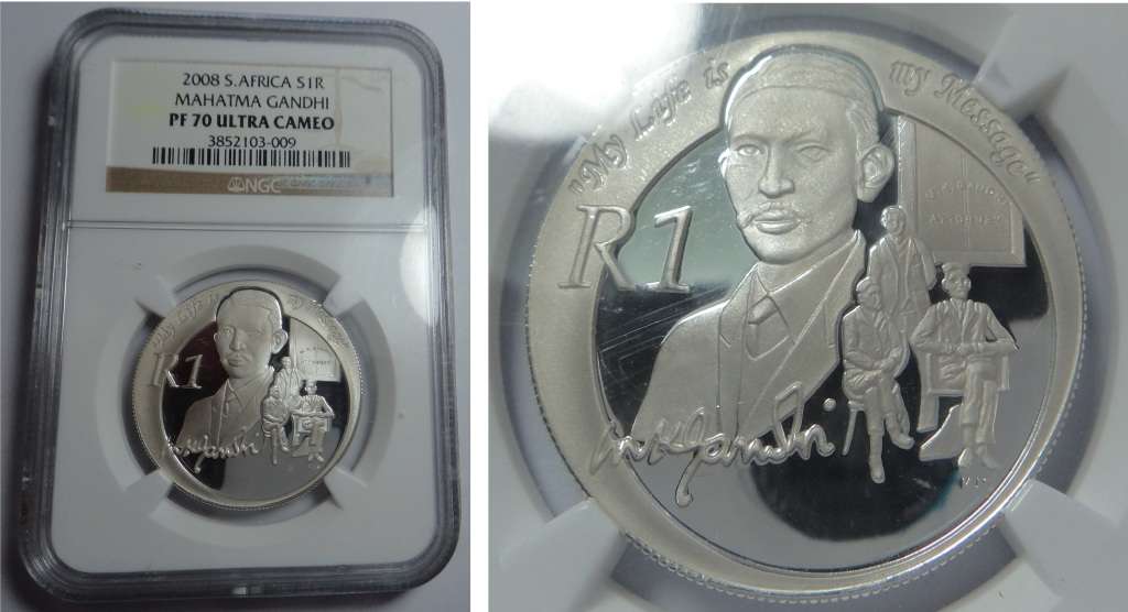 Silver R1 Protea of 2008 (Gandhi) NGC PF 70 Ultra Cameo