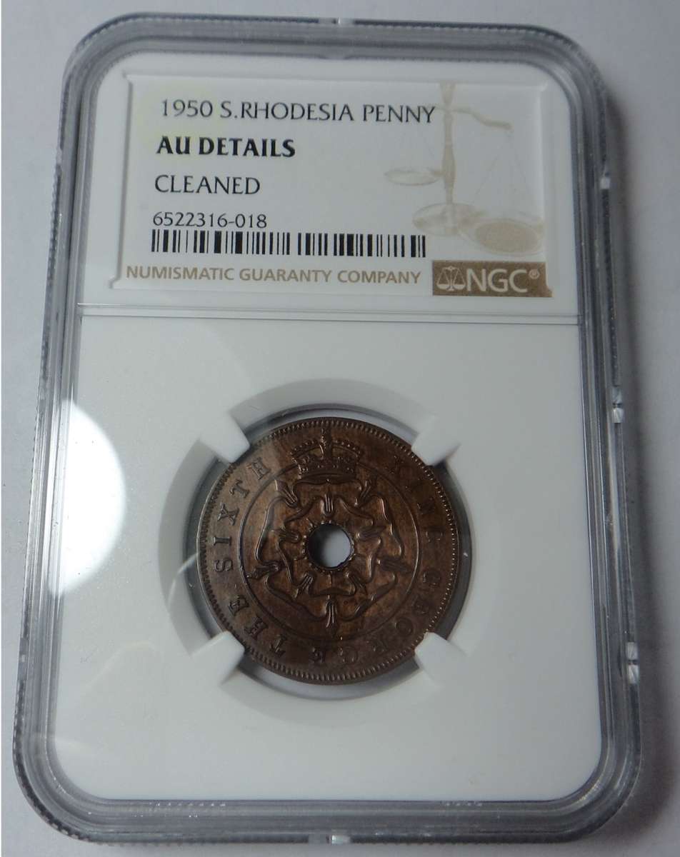 Rhodesia: Penny of 1950: NGC graded AU Details