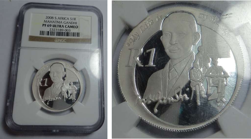 Republic of SA: R1 of 2008 (Gandhi) NGC PF 69 Ultra Cameo