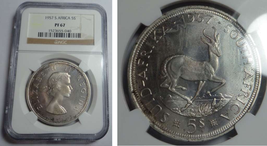 Union of SA: Crown (5/-) 1957: NGC PF 67
