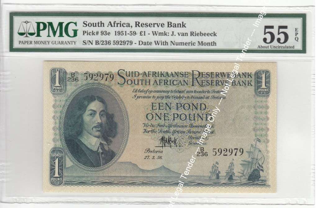 Union of SA: One Pound 27.3.1956: PMG 55 AU (2 available)