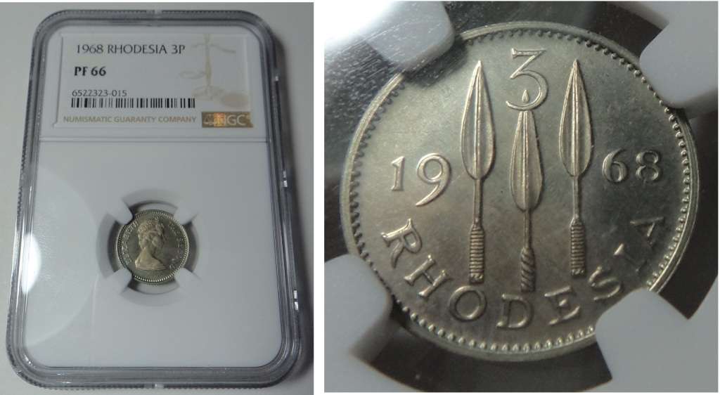 Rhodesia: Three Pence of 1968: NGC PF 66