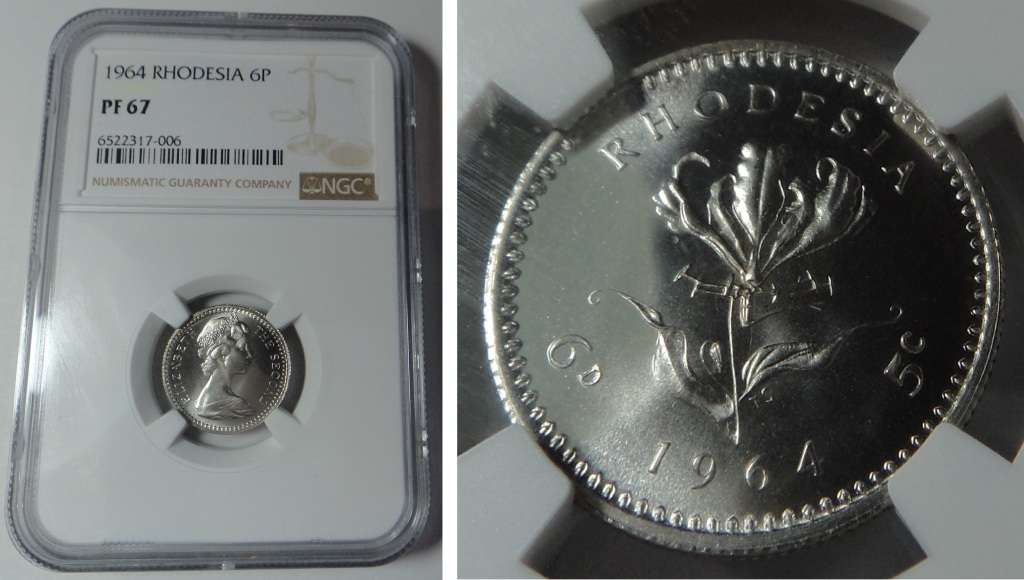 Rhodesia: Sixpence of 1964: NGC PF 67