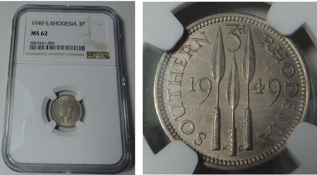 Southern Rhodesia: Three Pence 1949: NGC MS 62