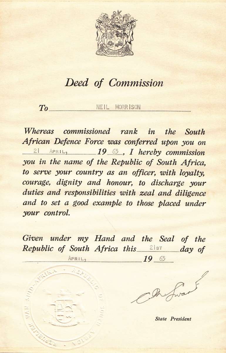 Personal Collection Only: Deed of Commission signed by President CR Swart