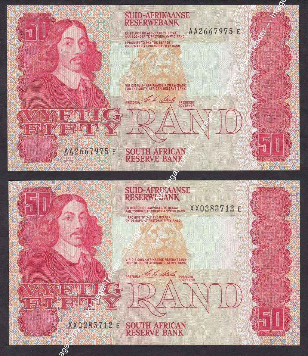 CL Stals - Fifty Rand Set of 1990: AA & XX Replacement Note was sold ...