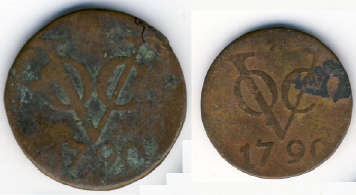 VOC (Dutch East India Company) Doit and Double Doit 1790
