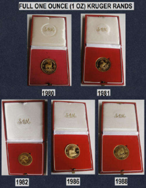 Full KRUGER RAND (One Ounce) : Five (5) available from the 1980s. Bid PER KRUGER RAND.