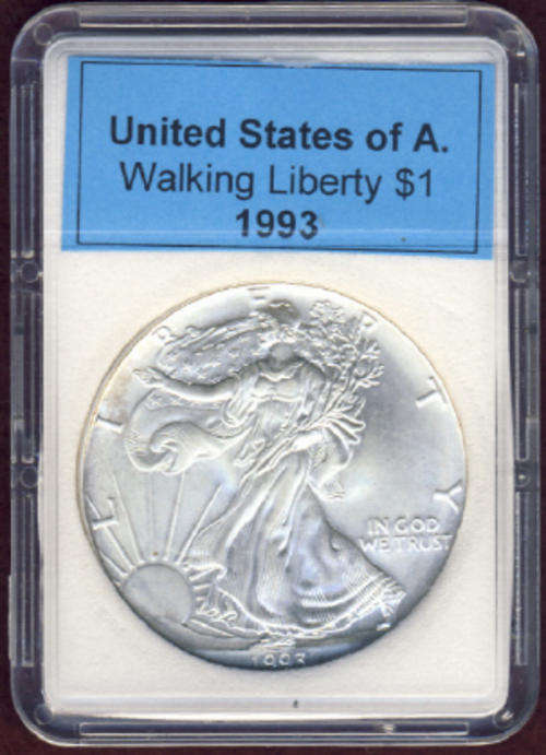 SILVER CROWNS OF THE WORLD: USA : Walking Liberty Dollar : 1993