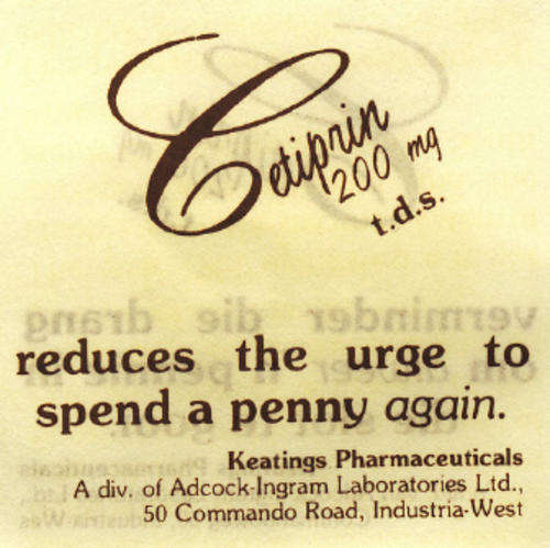 UNRECORDED in HERN: SA Penny 1960 : Sales Token for Cetiprin
