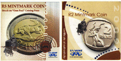Oom Paul R2 of 2009 and Oom Paul R5 of 2008 : BOTH COINS