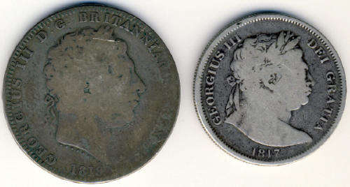 George III Silver Crown (1818) and Half Crown (1817)
