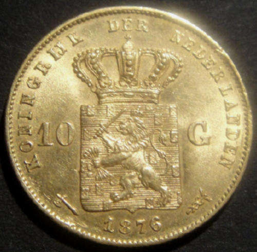 Superb: GOLD 10-Gulden of King Wilhelm III of 1876