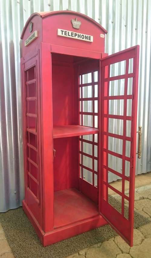 A unique steel telephone booth display unit with light inside