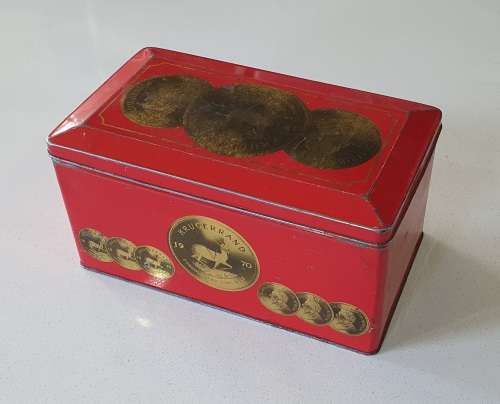 PYOTTS biscuits tin with 1970 Krugerrand image as per photos