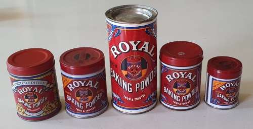 5 Royal Baking Powder tins as per photos