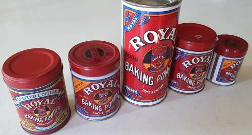 5 Royal Baking Powder tins as per photos