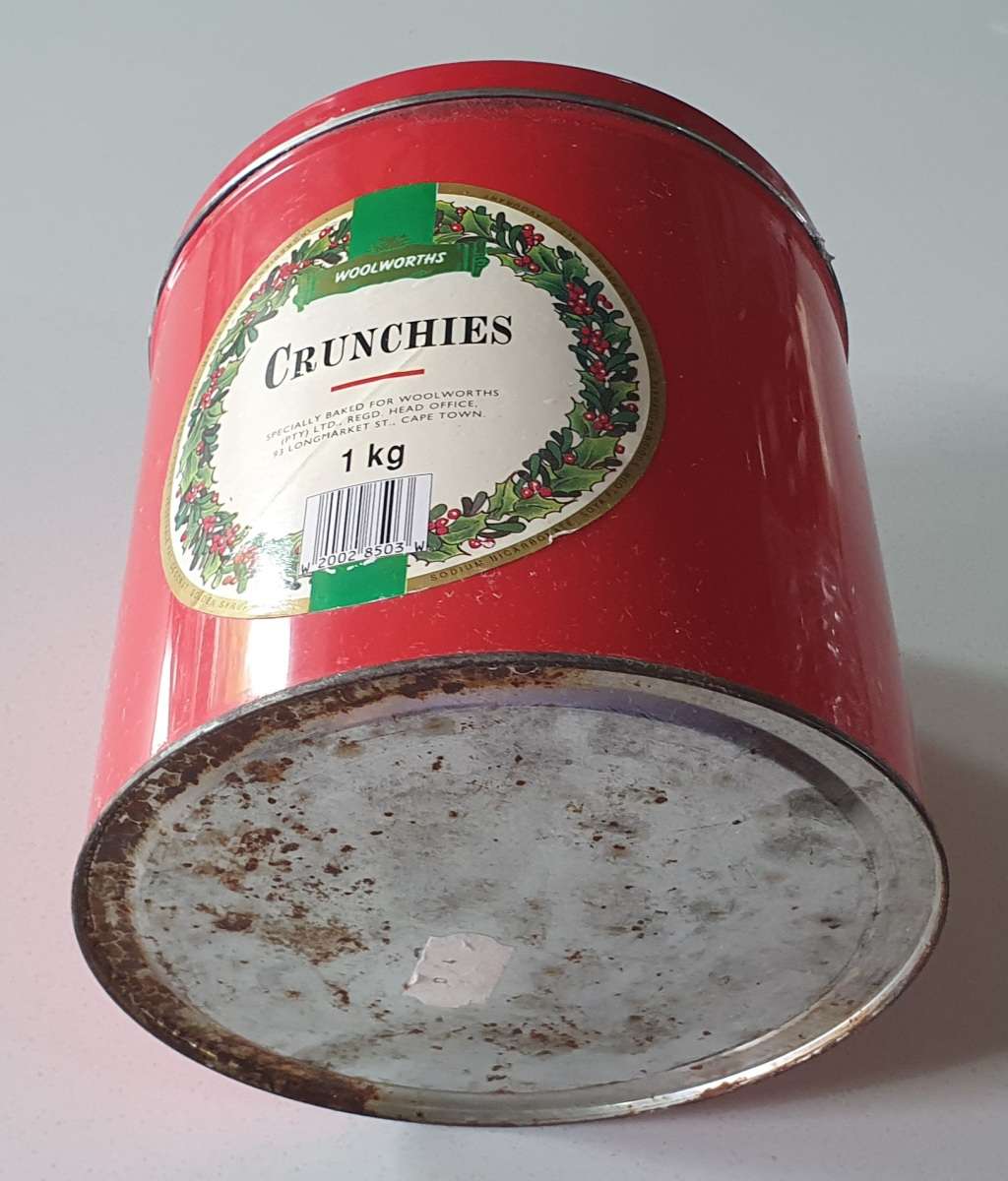 Large red Woolworths crunchies tin as per photos