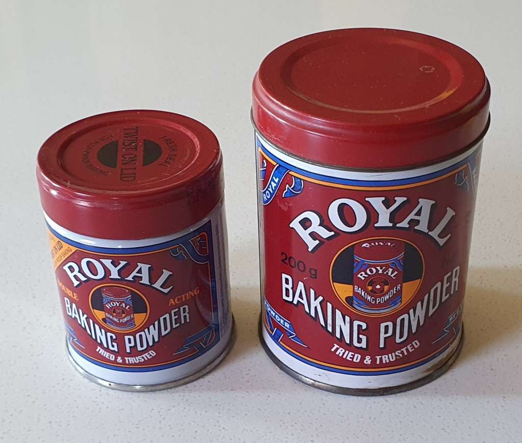2 ROYAL BAKING POWDER tins as per photos