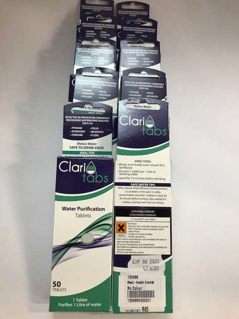 10 x boxes of Clari Tabs - water purification tablets (1 bid for all) CLEARANCE SALE        (#57)