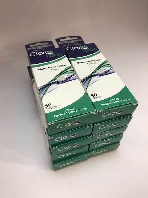 10 x boxes of Clari Tabs - water purification tablets (1 bid for all) CLEARANCE SALE        (#57)