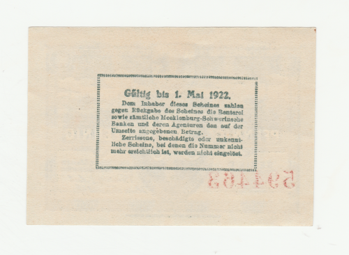 Germany 1922 Mecklenburg-Schwerin Staatsministerium, 50 Pfennig