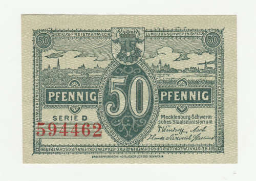 Germany 1922 Mecklenburg-Schwerin Staatsministerium, 50 Pfennig