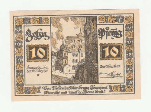 1921 German Rosen Stadt 10 Pfennig