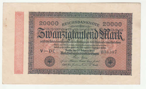 1923 German 20 000 Mark Reichsbanknote Berlin