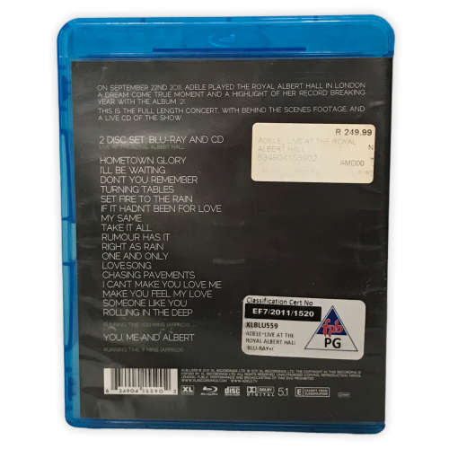 Adele Live at the Royal Albert Hall Blue Ray DvD
