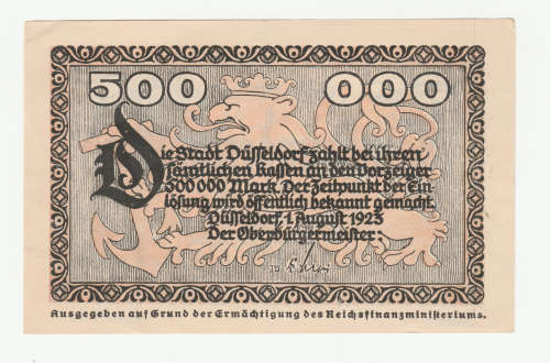 1923 German Stadt Dusseldorf 500 000 Mark