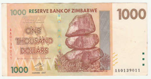 2007 Zimbabwe 1000 Dollars AA