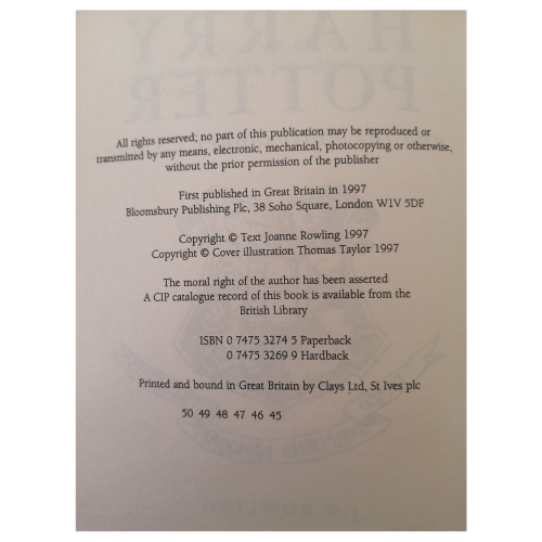 Harry Potter And The Philosopher's Stone by J. K. Rowling 1997 Softcover