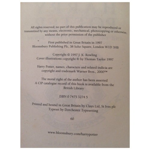 Harry Potter And The Philosopher's Stone by J. K. Rowling 1997 Softcover