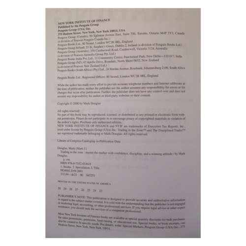 Trading In The Zone by Mark Douglas 2000 Hardcover w/Dustjacket