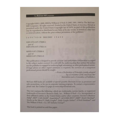 How To Make Money In Stocks- Complete Investing System by William J. O`Neil 2011 Softcover