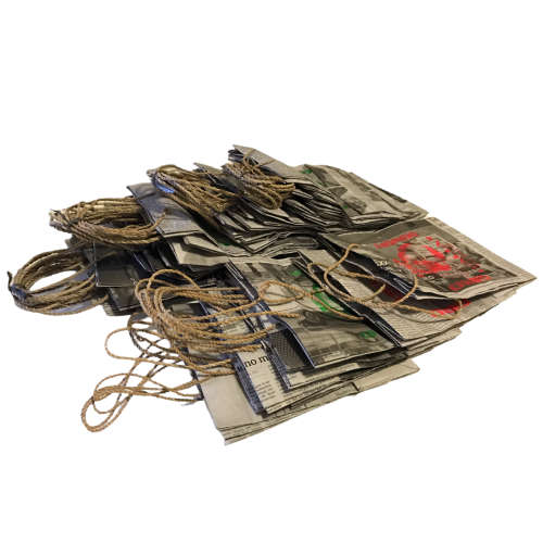 [19 x AVAILABLE] 50 Pack Upcycled Newspaper Gift Bags Handmade in Italy, Small 190x 160x 65mm