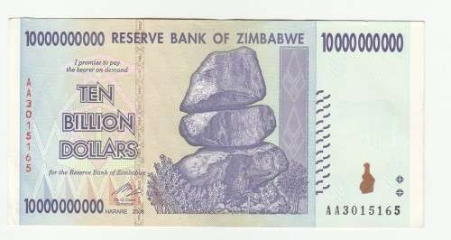 2008 Zimbabwe Third Dollar (ZWR) Issue, AA Series, 10 Billion Dollars