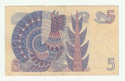 1968 Kingdom of Sweden Riksbank 5 Kroner, Variety A (Year printed in dark red letter press)