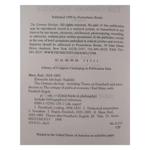 The German Ideology by Karl Marx 1998 Softcover