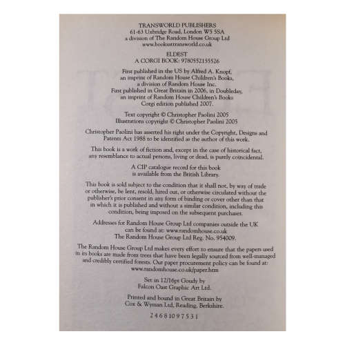 Eldest by Christopher Paolini 2007 Softcover