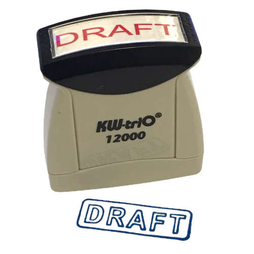 45x UNITS ON AUCTION!  DRAFT - Blue Ink, kw-Trio Pre-inked Stamp, Model 12000