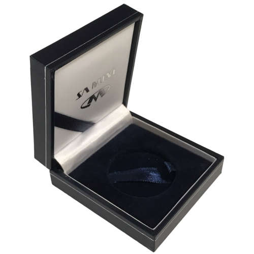 Blue SA Mint box, 64mm x 69mm x 27mm, Inner recess of 37mm (Coin/capsule size)