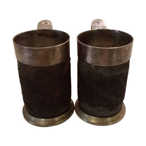 Pair of Vintage Hallmarked Elephant Skin Tankards