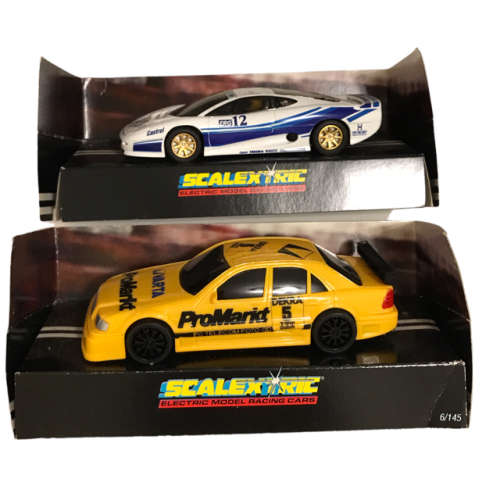 Pair of Hornby Scalextric Electronic model racing cars: Jaguar XJ220 & Mercedes Promarker