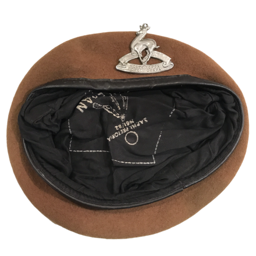 Brown Rifleman(M) 61/82 Beret with South African Army Cadet Corps cap Badge
