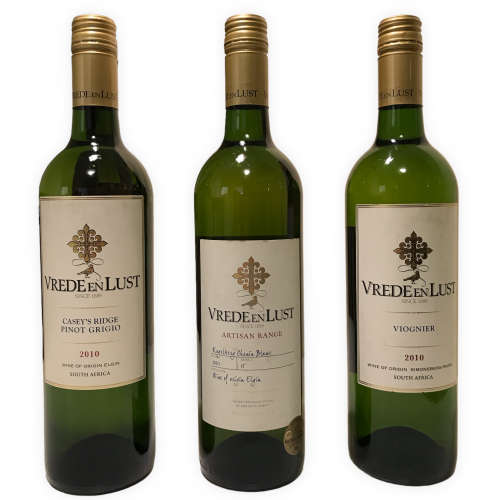 Lot of 3 VREDE en LUST Wines: 2011 Artisan Range Kogelberg Chenin Blanc, 2010 Viognier, 2010 Casey`s