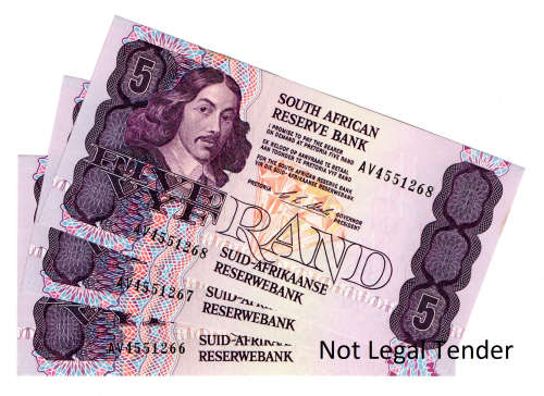 3 x Consecutive 1990 South Africa C L Stals, First Issue Type 11, R5`s  AV4551266 to AV4551268