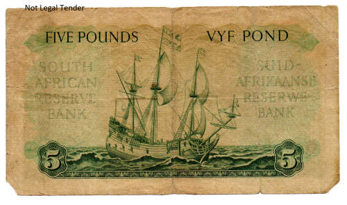 Filler 1958 South Africa Type 12 Third Issue, M H De Kock 5 Pound, Corner tears