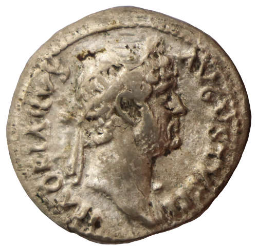 119-122 AD Hadrian Silver Denarius, Rome Mint, Reverse: P M TR P COS III, Aequitas standing left, ho
